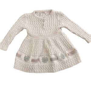 Catherine Malandrino Mini Pink Sparkles Girls Knit Dress w Flowers 6-9M